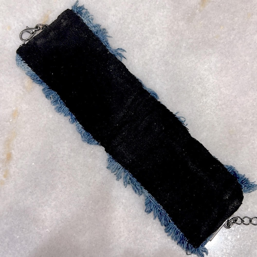 Multi Link Multi Finish Frayed Denim Bracelet - Picture 10 of 10